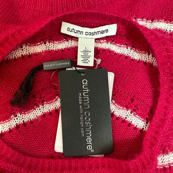 Autumn Cashmere Wave Striped Pointelle Stitch Cashmere & Silk Sweater - Large - Picture 5 of 6